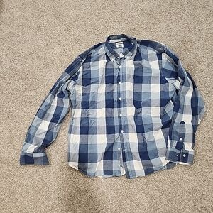 Old Navy Mens XXL Slim Fit Blue and Whie plaid long sleeve button-up shirt